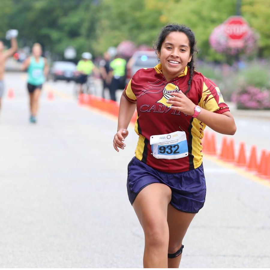 Woman running in Gaslight Village