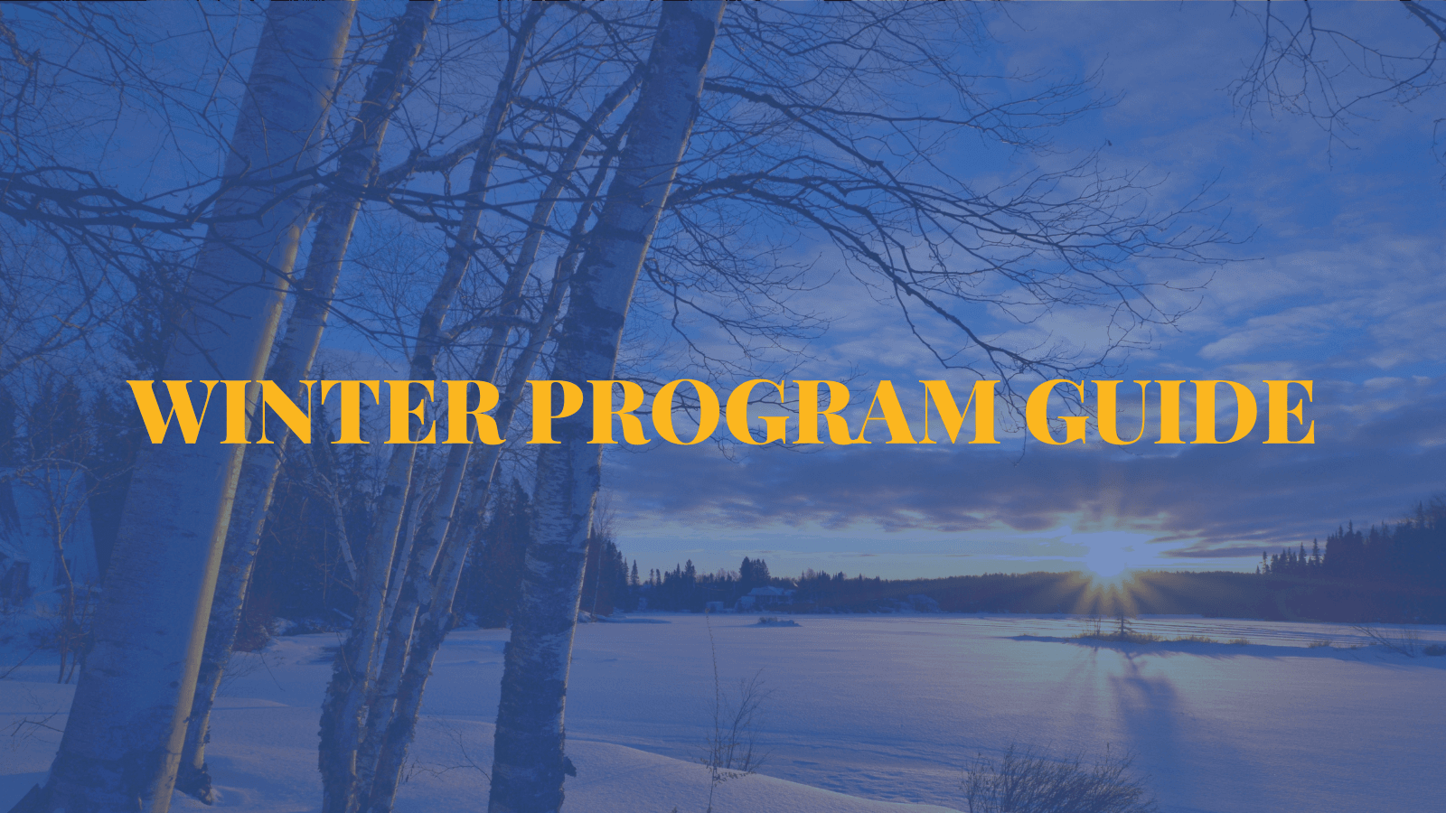 Winter landscape with text Spring Program Guide